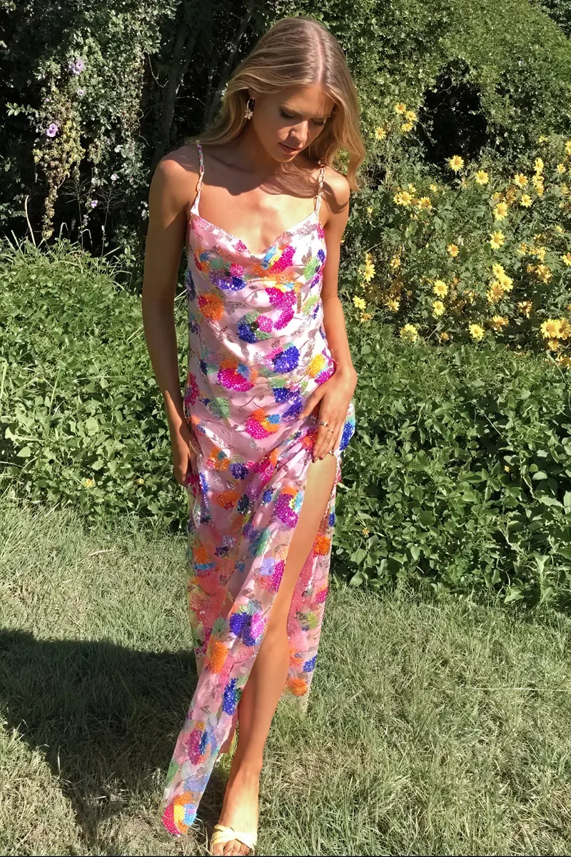 Abito Lungo Floreale con Schiena Scoperta