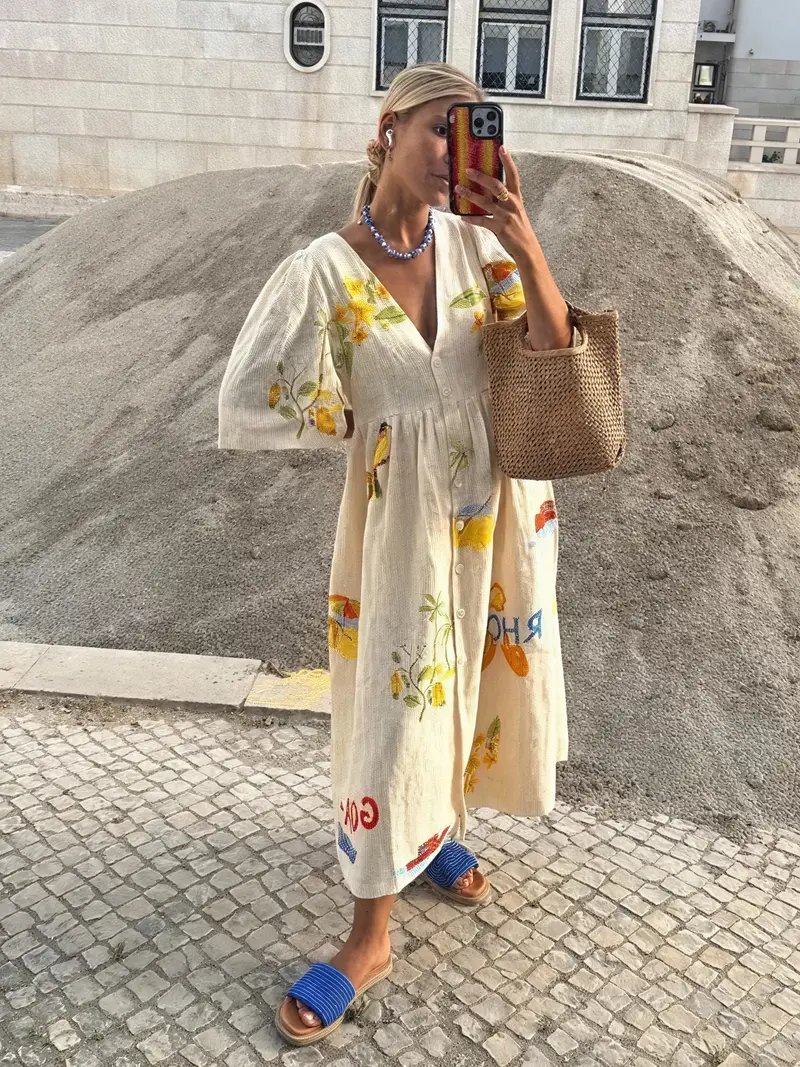 Abito Midi Stile Impero con Stampa Floreale