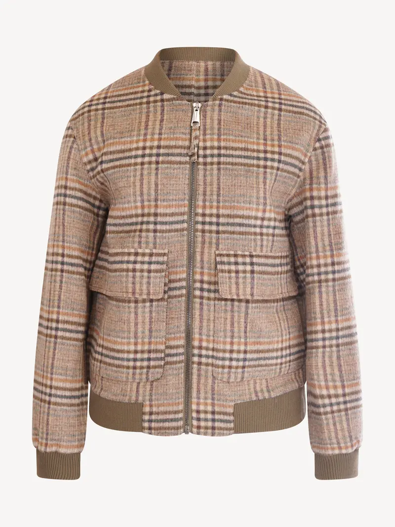 Amaránto Geruit Bomber jack in Wol en Cashmere - Beige groen geruit