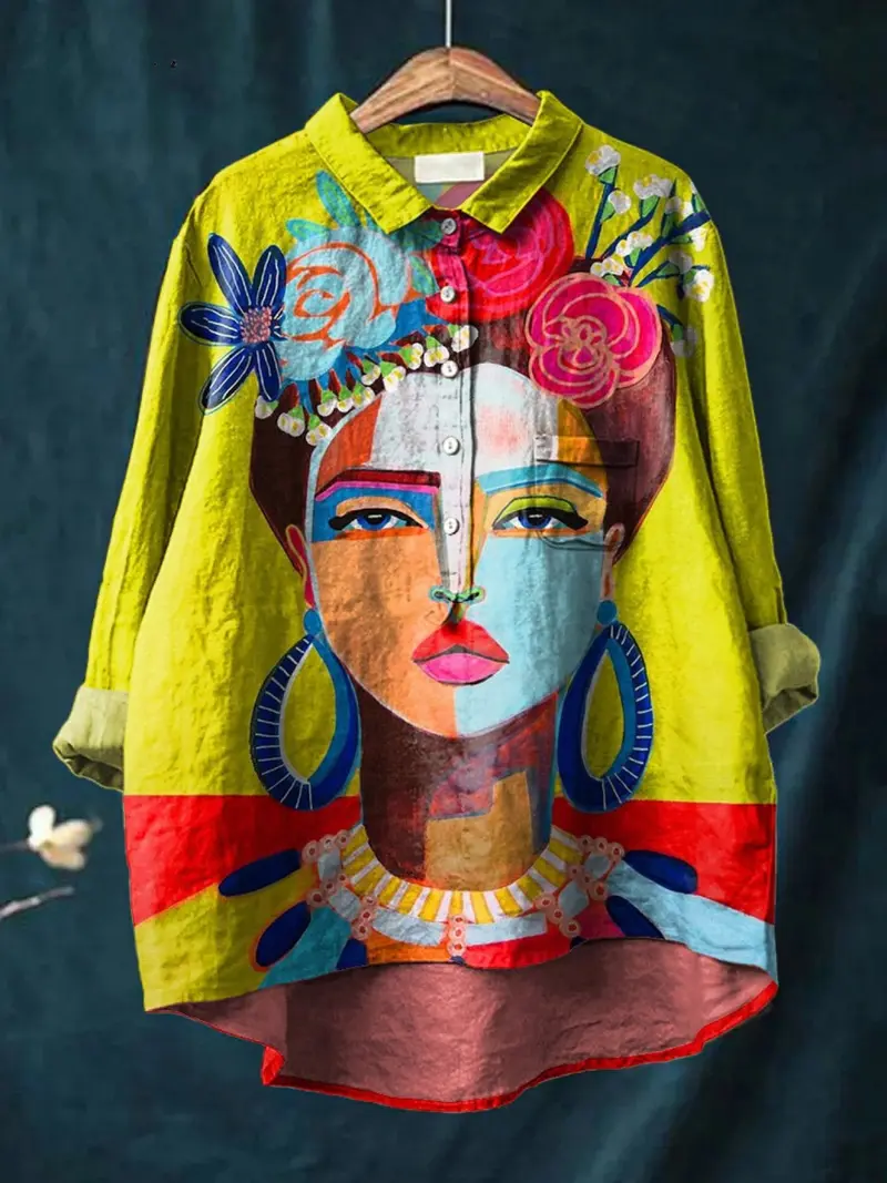 Amber™ | Oil Painting Freda Portrait Art Printed Women's Casual Shirt