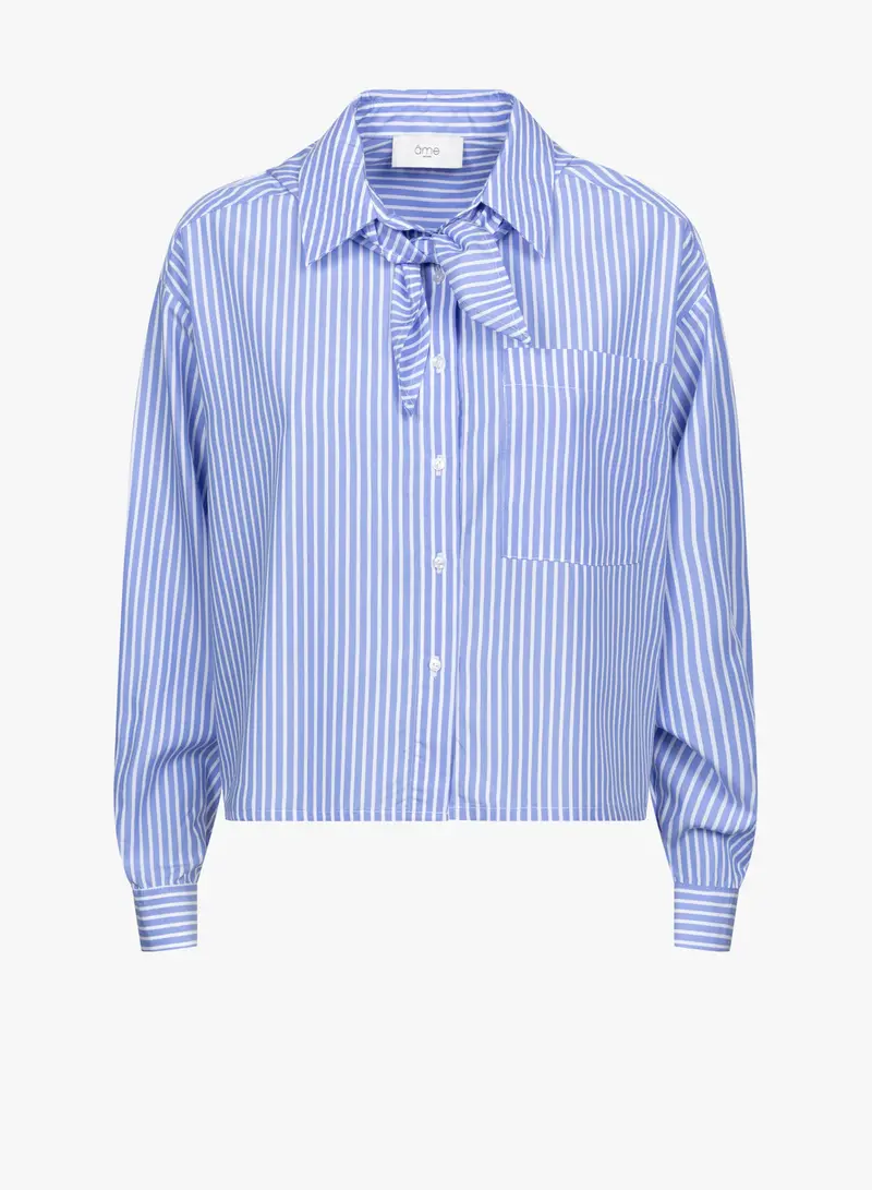 Âme antwerp Nobody Shirt With Removable Scarf Blue & White Striped