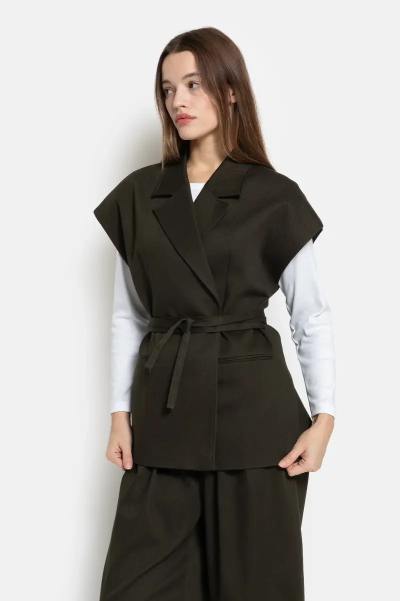 Âme antwerp Olijf sleeveless blazer dark green