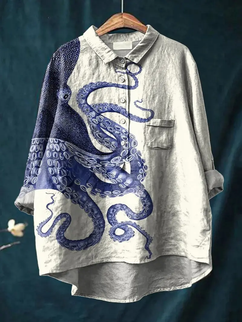 Amelia™ | Women's Deep Sea Octopus Tentacles Art Print Casual Shirt