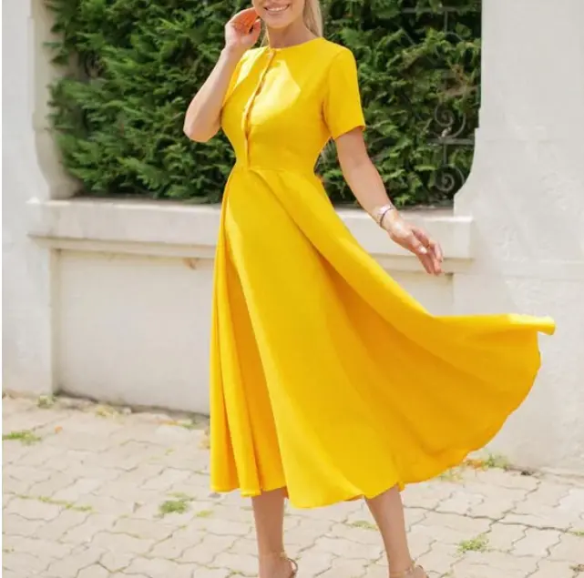 Andra Elegance Midi Dress – Sunflower Yellow