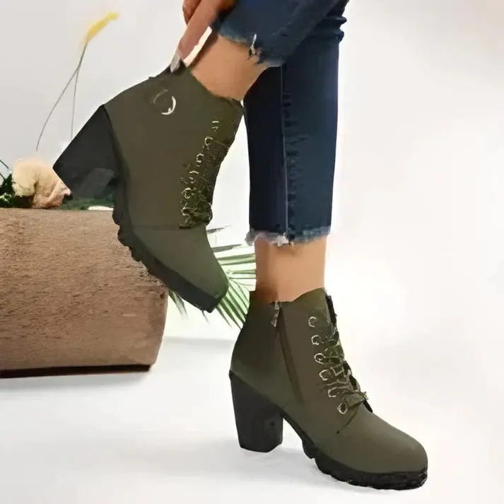 Ankle Boots Women Lace Up Side Zip Fastening Winter Ankle Boots