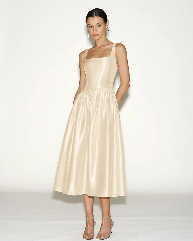Apricot Zipper Slip Midi Dress