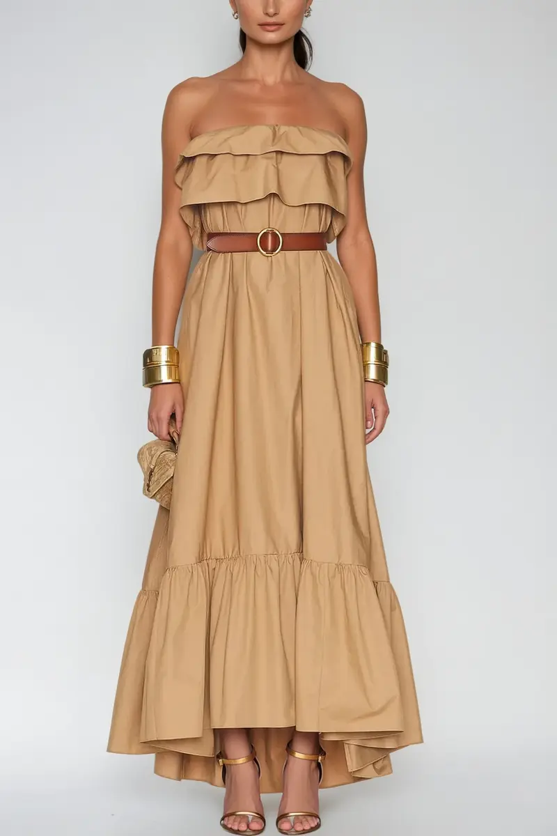 Aramina Ruch Strapless Ruffle Maxi Dress