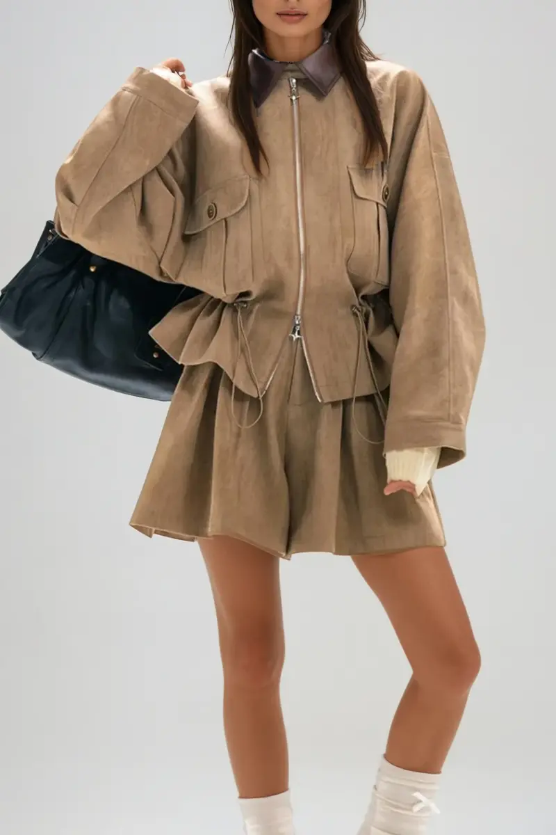 Aravinda Drawstring Ruch Ruffle Pants Set