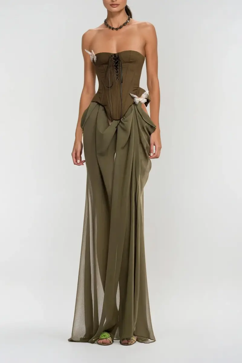 Ardelis Strapless Butterfly Lace Up Skirt Set