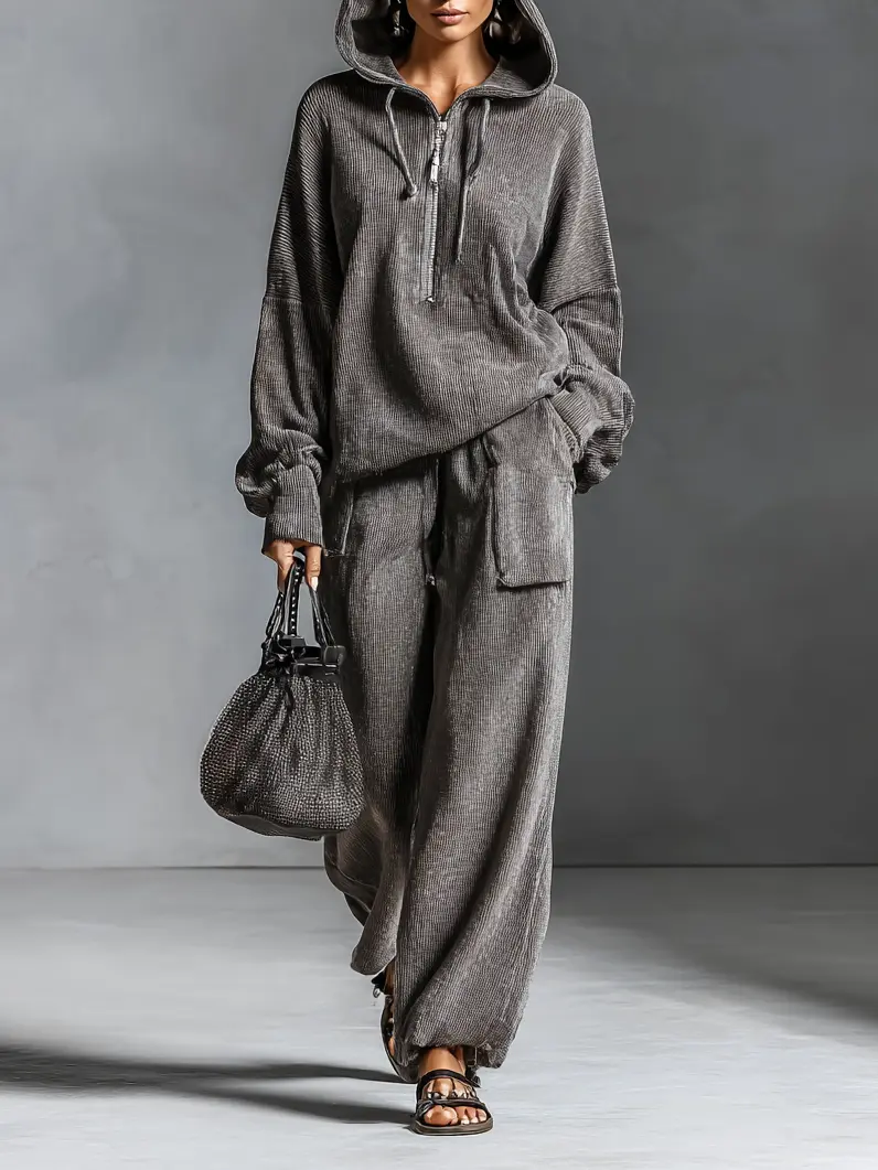 Ariana™ | Casual Corduroy Hooded Sweatshirt and Straight Pants Set