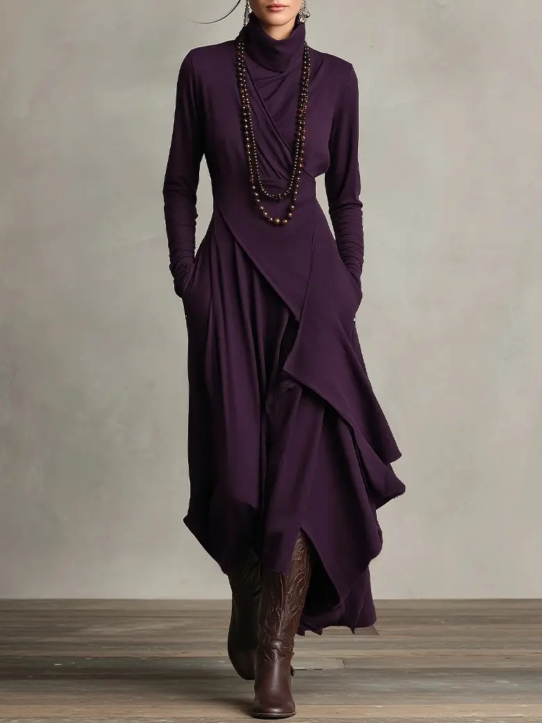 Arielle Vintage Asymmetrical Turtleneck Dress