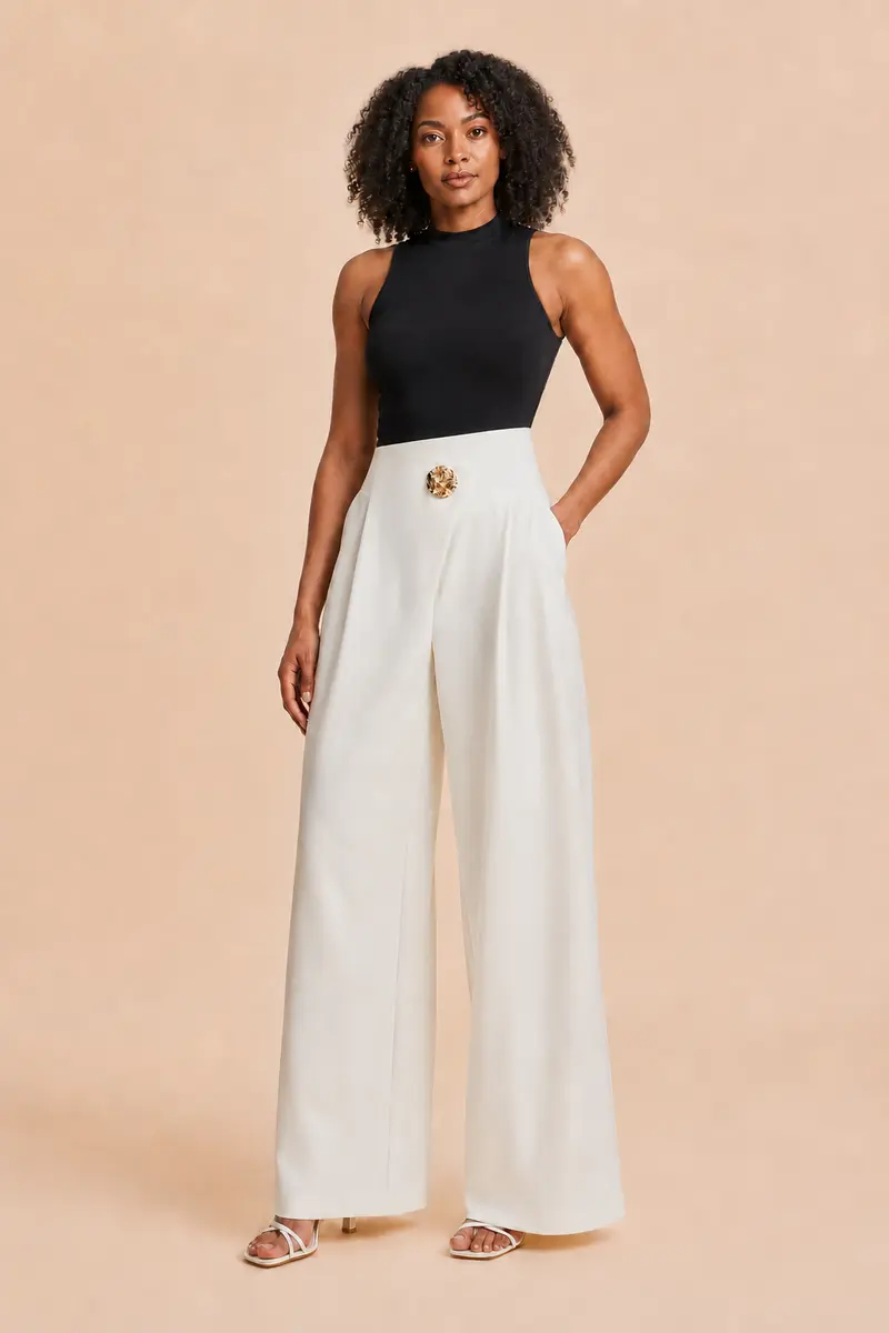 Asymmetric High-Waist Trousers with Pocket Detail