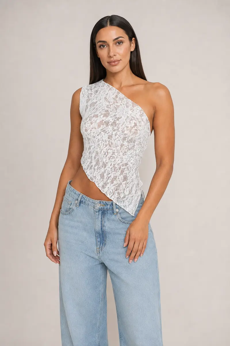 Asymmetric One-Shoulder Lace Tie-Back Top