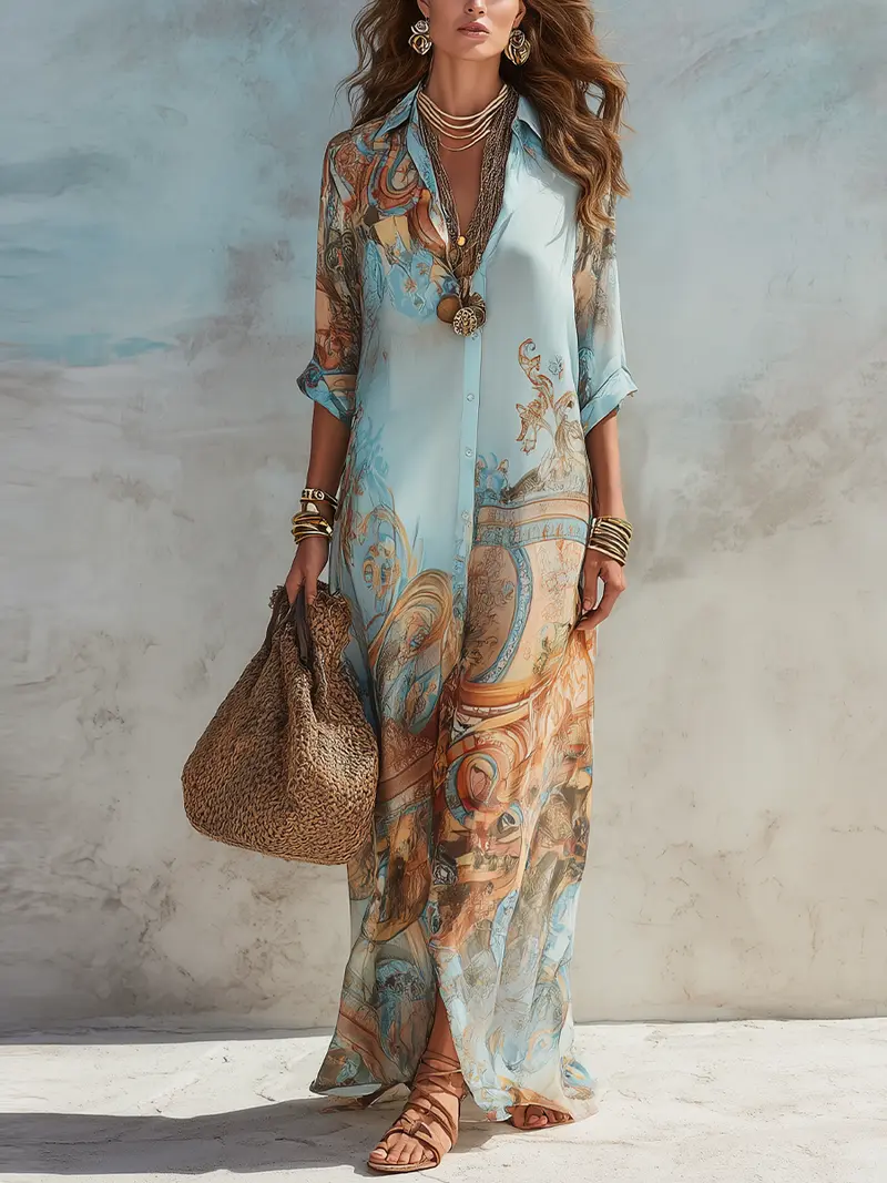 Aveline™ | Floral Print Shirt Maxi Dress