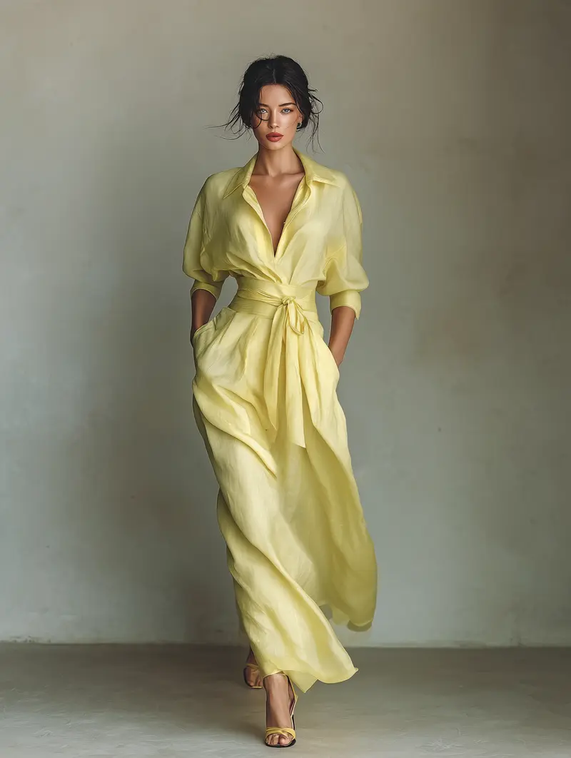 Awarua™ | Lemon Yellow Cotton And Linen Blend Maxi Dress