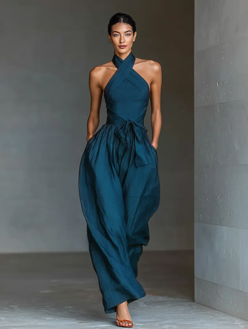 Awhi™ | Navy Blue Linen Jumpsuit