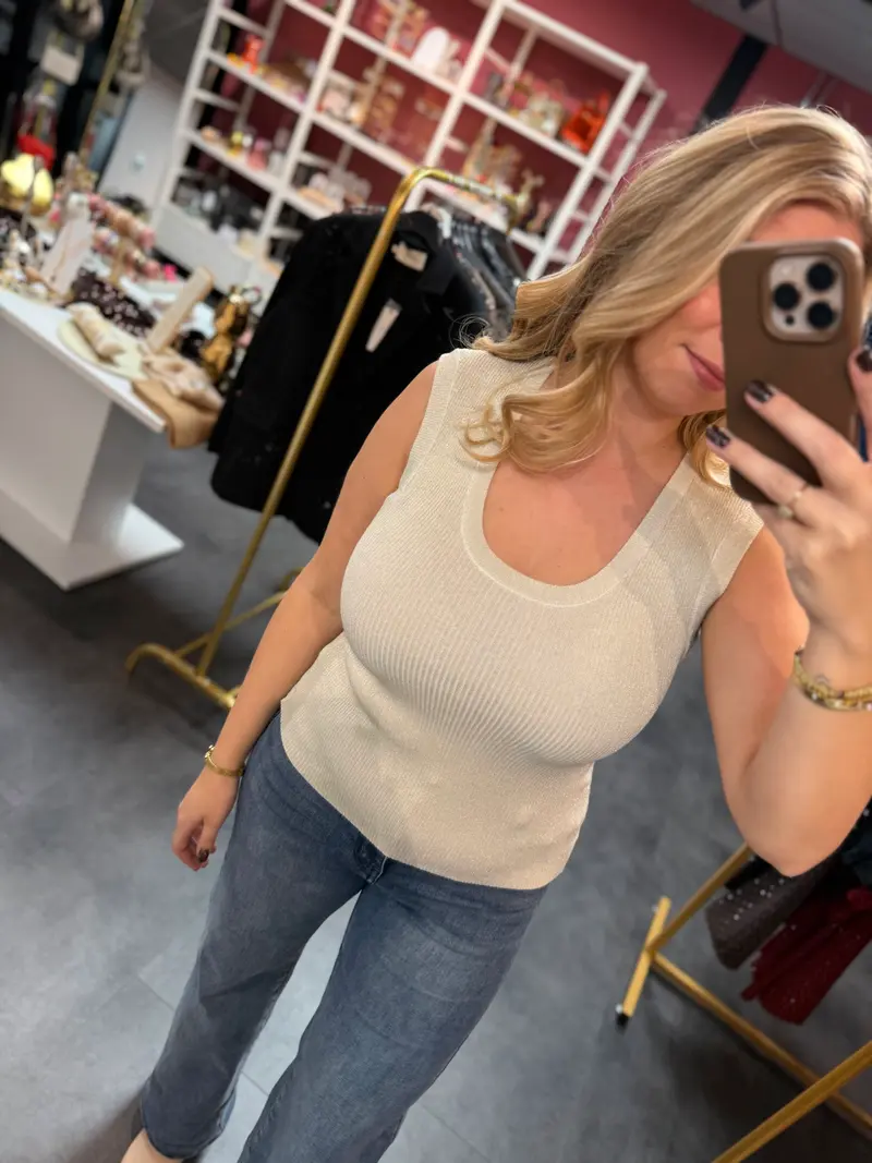Basic glitter top creme / wit