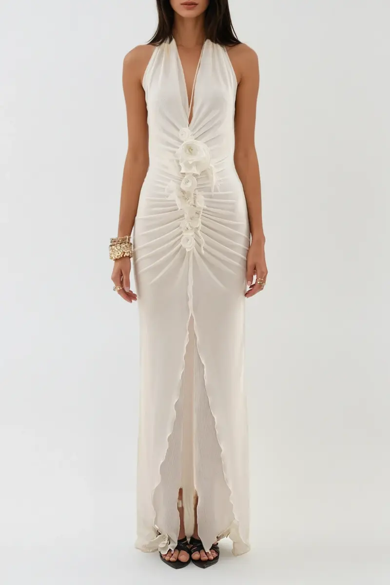Batyah Halter Neck Flower Split Maxi Dress