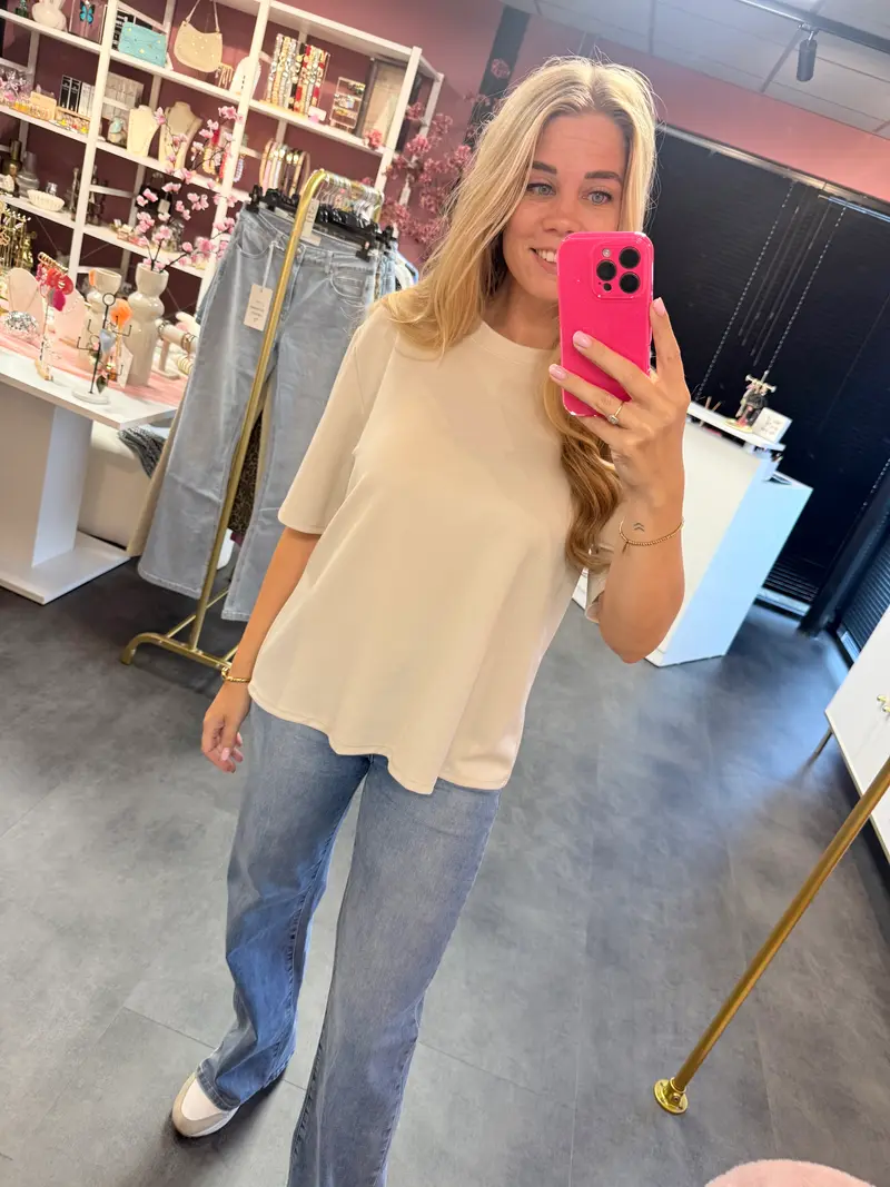 Beige shirt met franjes