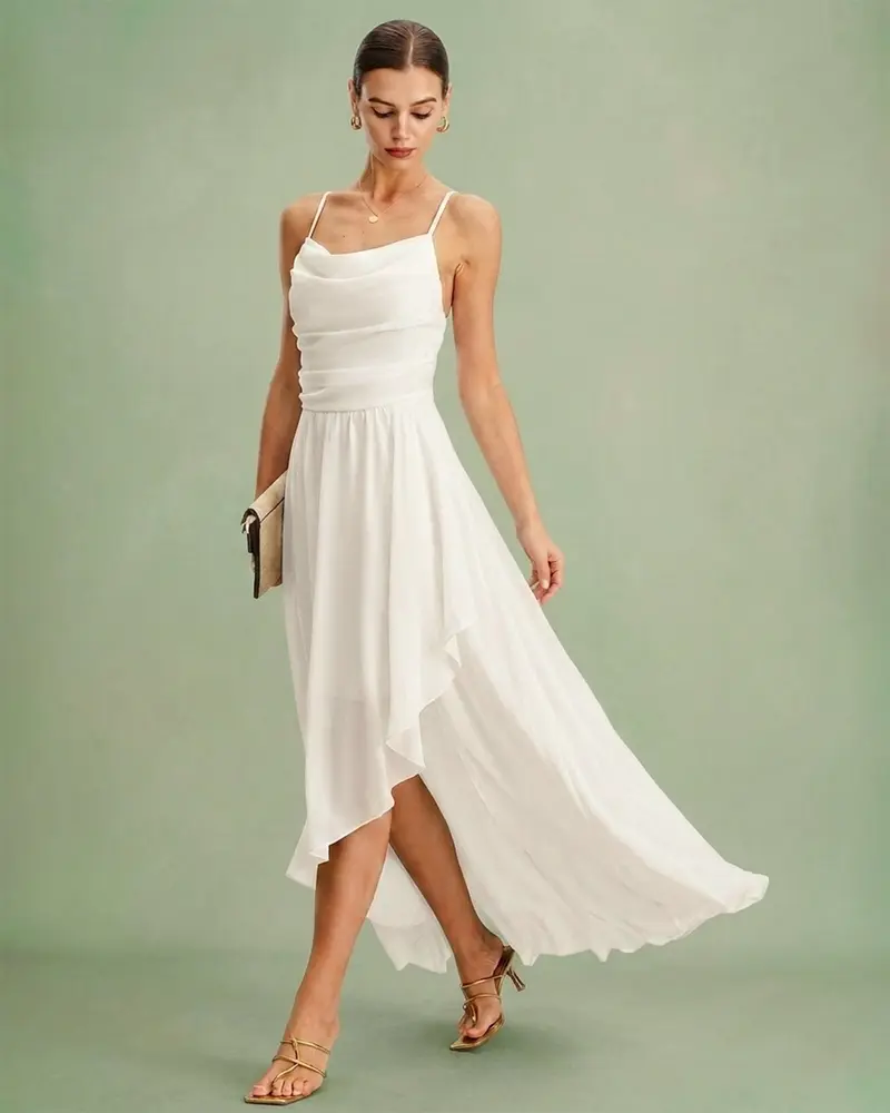 Beige X Cross Slip Chiffon Maxi Dress