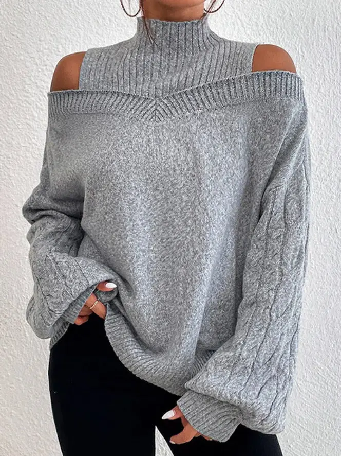 Bellisse™ | High Neck Cutout Off Shoulder Long Sleeve Loose Sweater