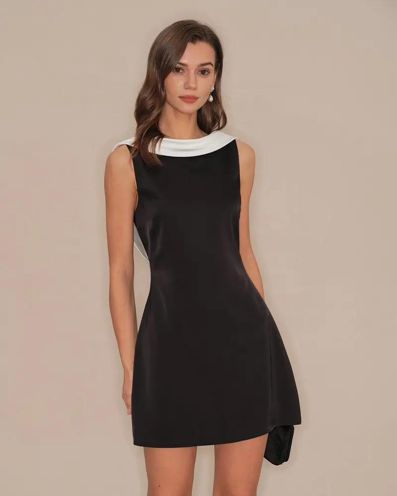Black Cowl Neck Backless Mini Dress