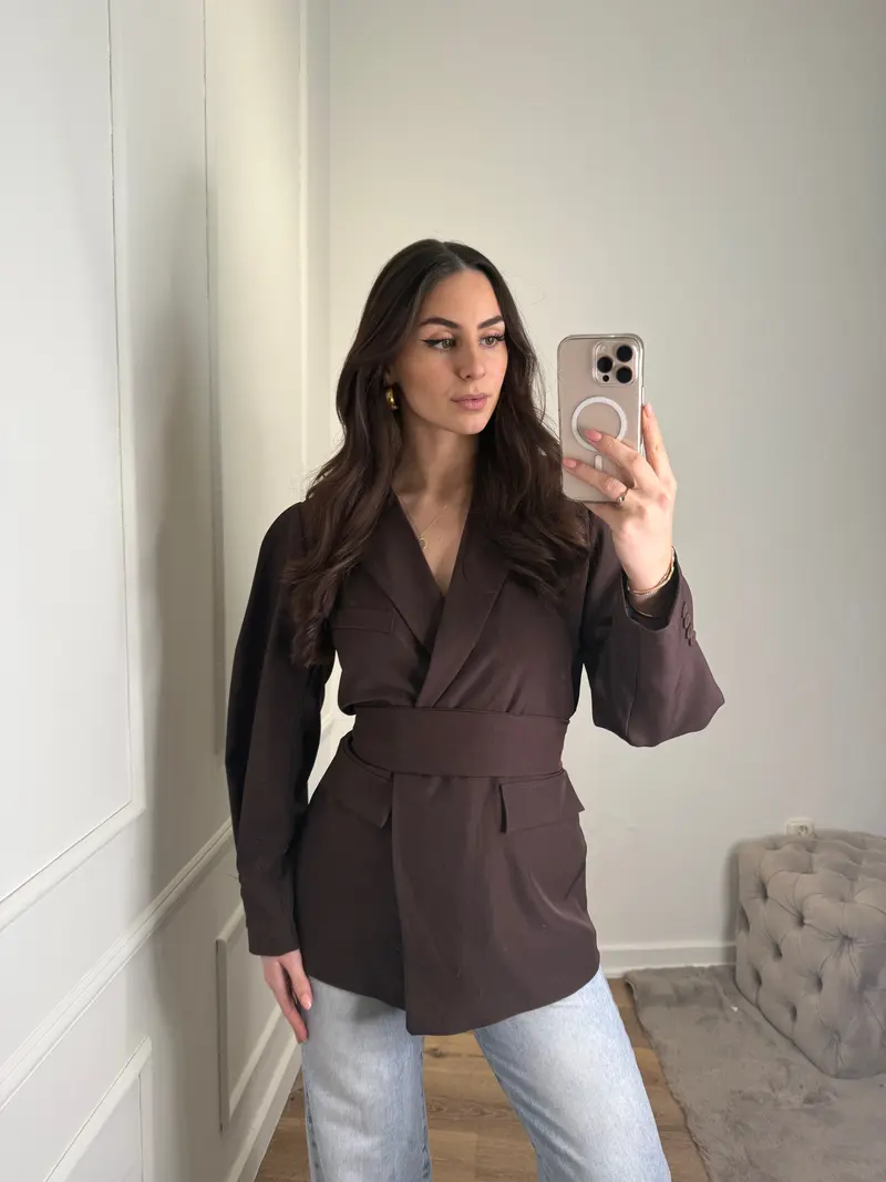 Blazer met pofmouw  - bruin
