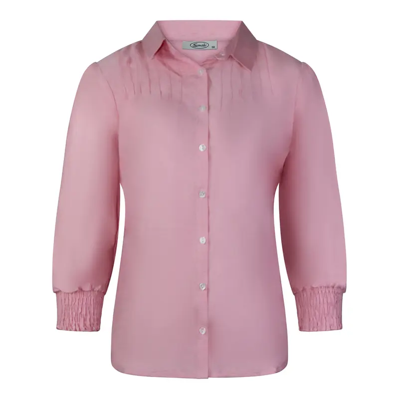 Blouse Uni Roze Gesmokte Mouw