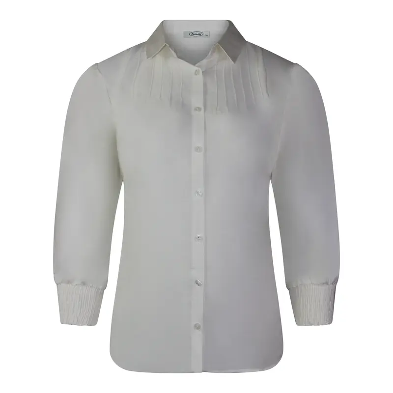 Blouse Uni Wolwit Gesmokte Mouw