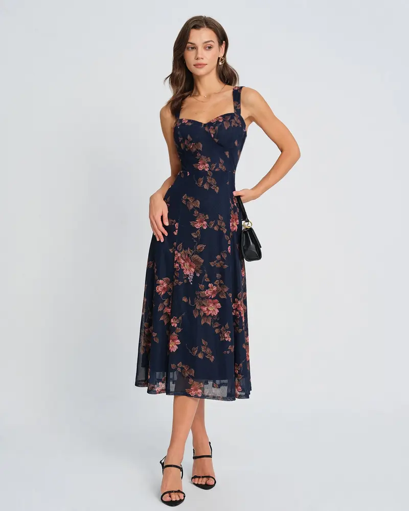 Blue Floral Slip Midi Dress