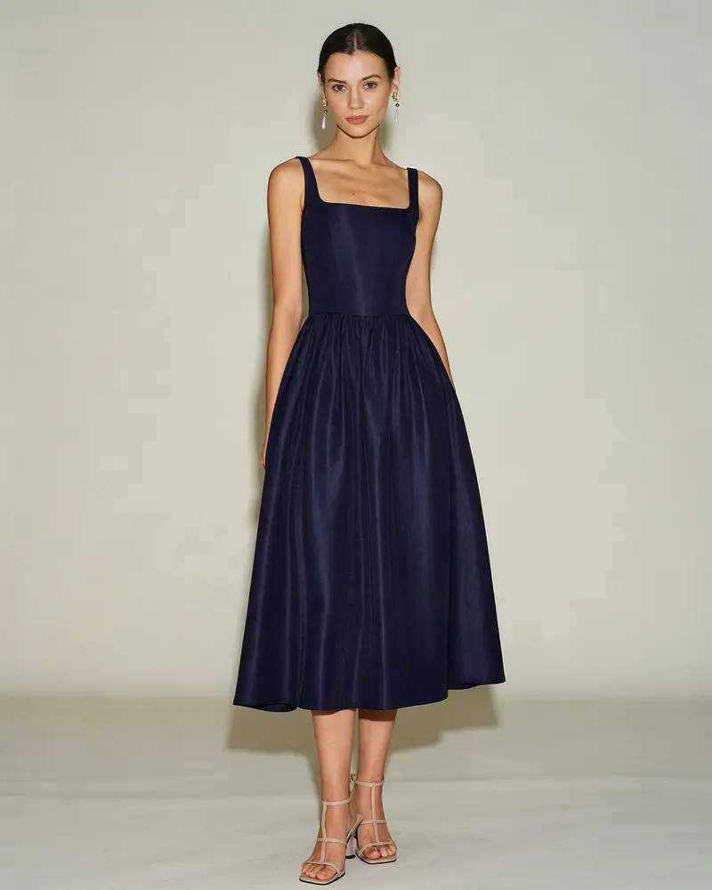 Blue Slip A-Line Midi Dress