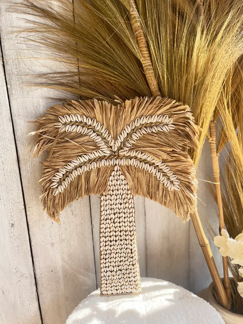 Bohemian Handgemaakte Palmboom van Raffia & Schelpen - Ibiza Style