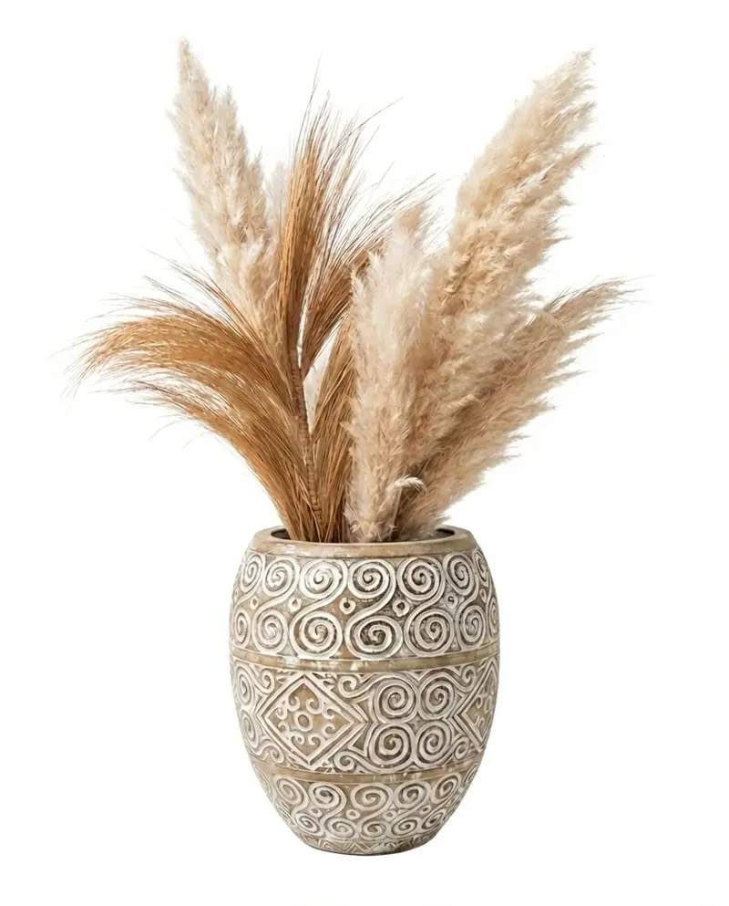 Bohemian Handgesneden Houten Vaas Nola - Ibiza Style - 30cm