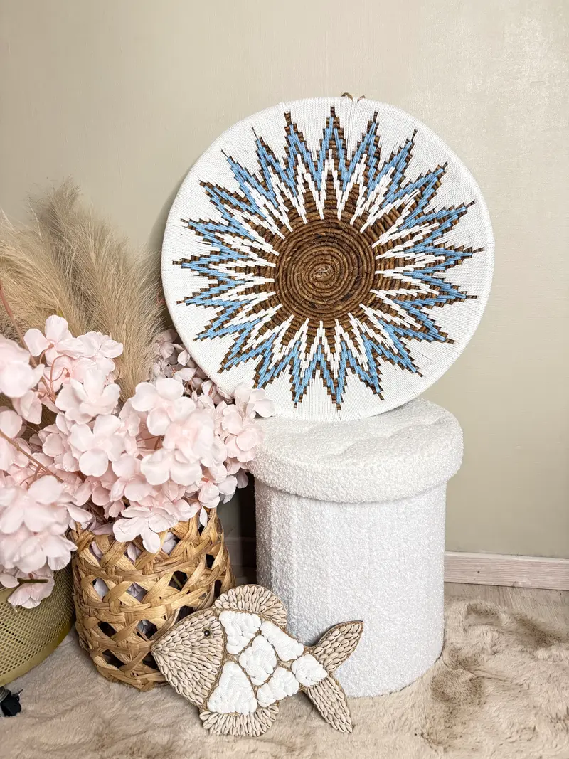Bohemian Wandschaal Aqua Blauw Mandala Design - Handgemaakt op Bali - 50cm