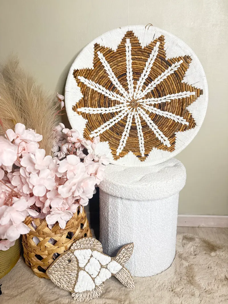 Bohemian Wandschaal Wit Mandala Design - Handgemaakt op Bali - 50cm