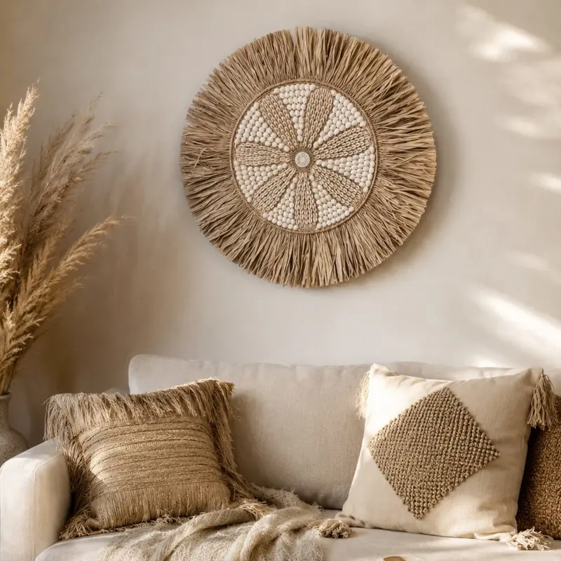 Boho Schelpen Wanddecoratie Rond – Ibiza Stijl Naturel M
