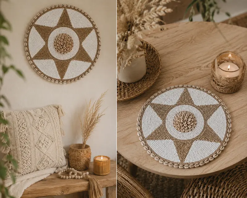 Boho Wanddecoratie & Placemat Ster met Schelpen – Handgemaakt