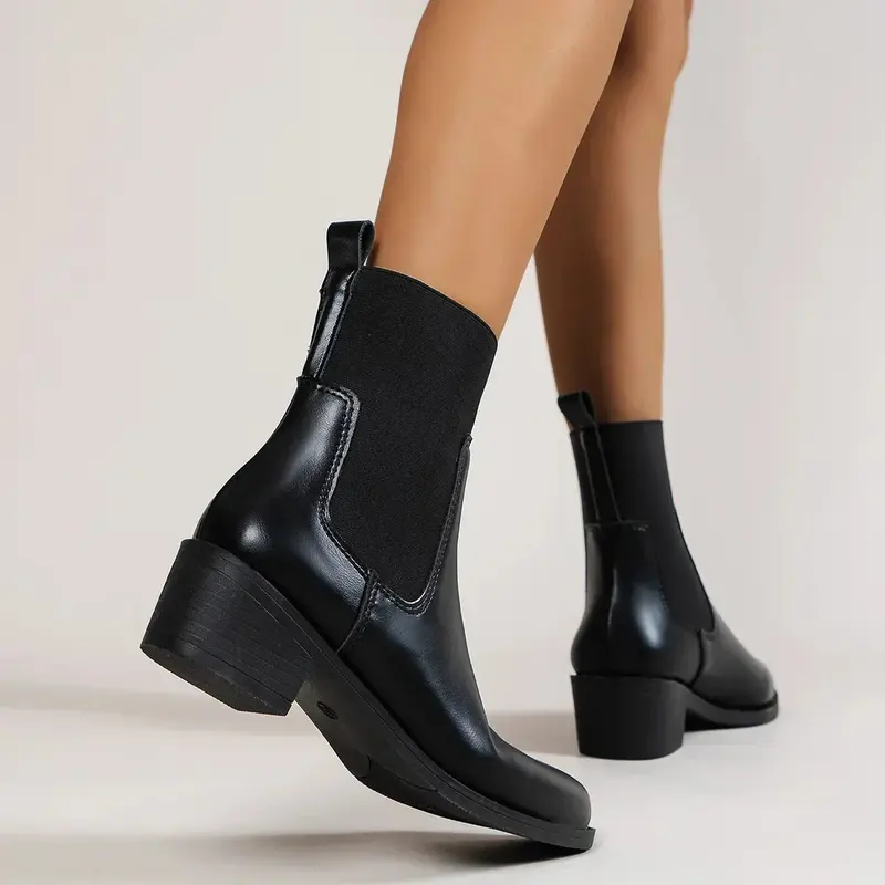 Boots Women Chelsea Design Pointed Toe Block Heel Winter
