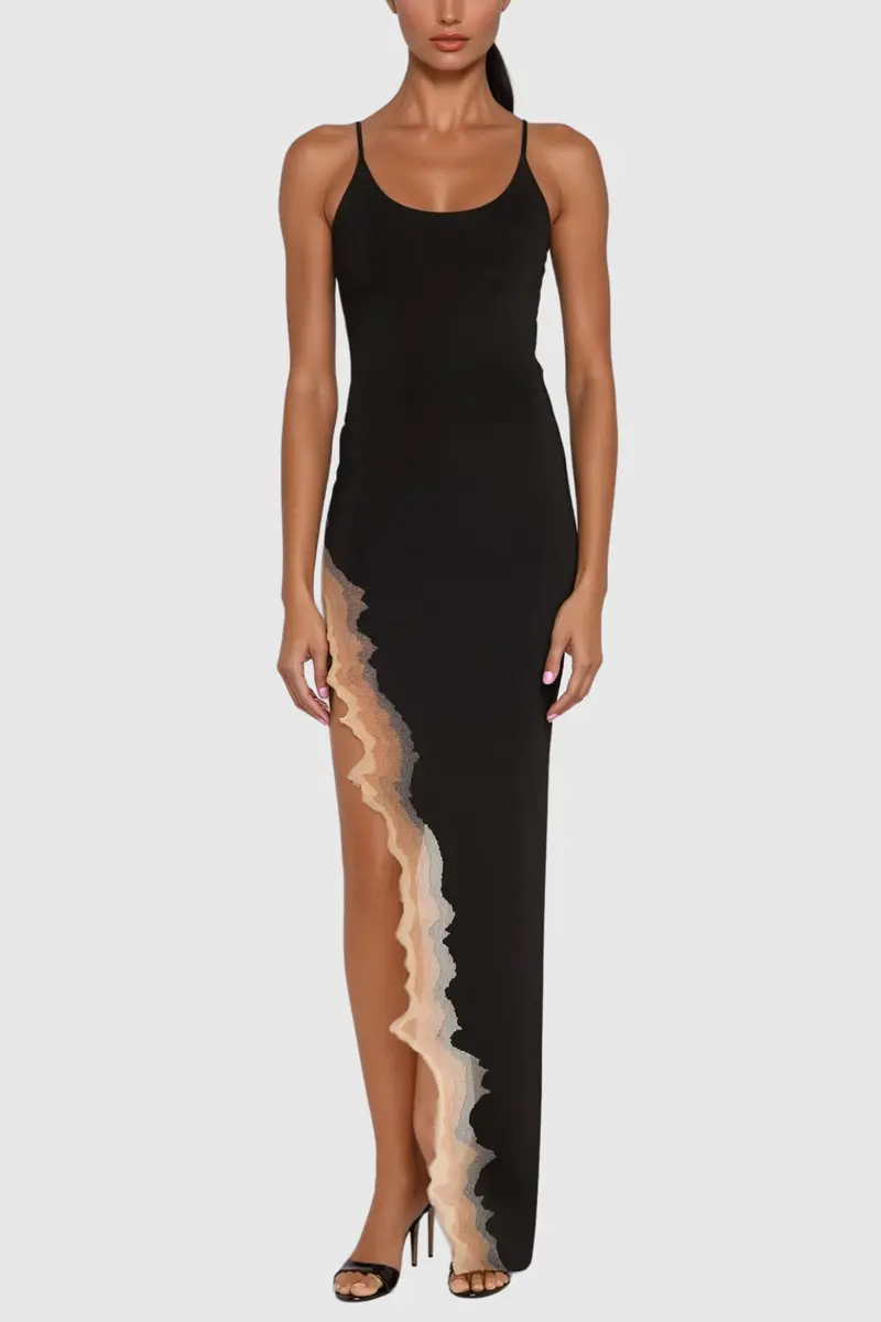 Borja Asymmetric Split Maxi Dress In Black