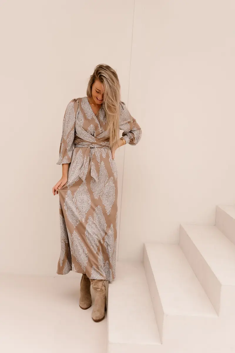 Bretti Paisley Drop Dress Dark Taupe/Light Blue