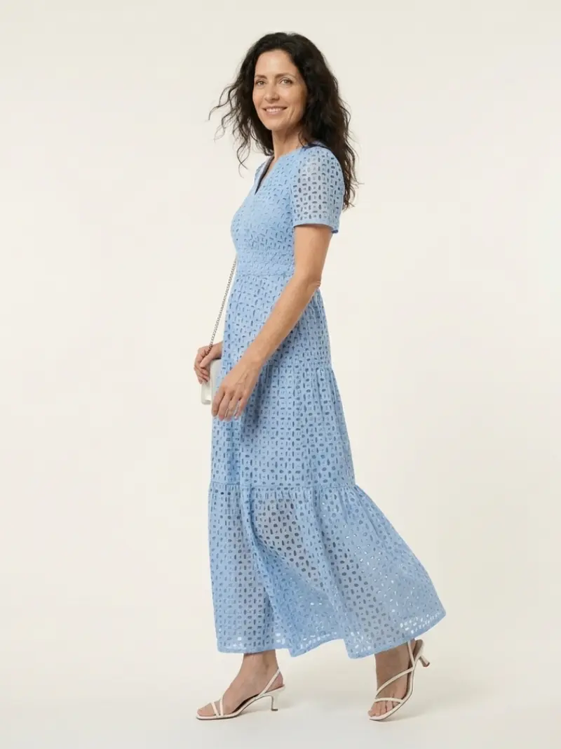 Brielle | V-Ausschnitt Kurzarm Tiered Midi Kleid