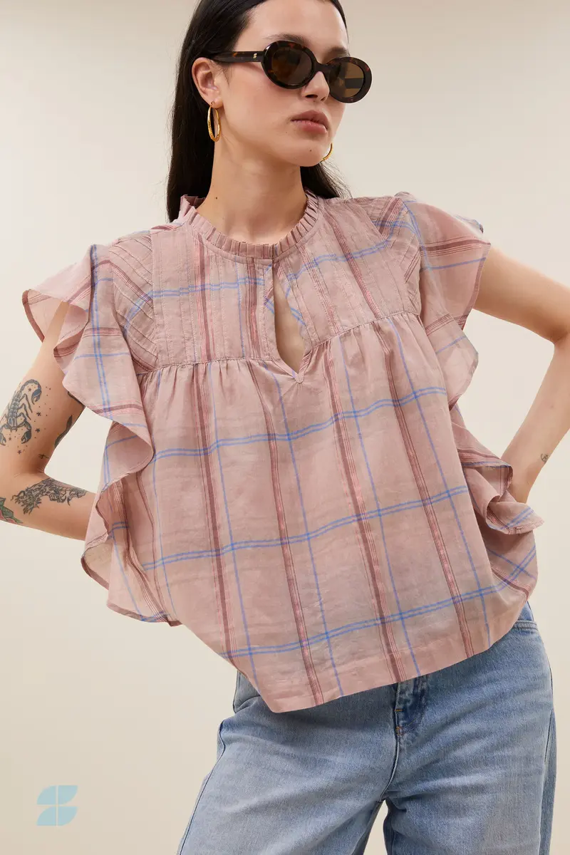 By-Bar danee pink check blouse blush pink check
