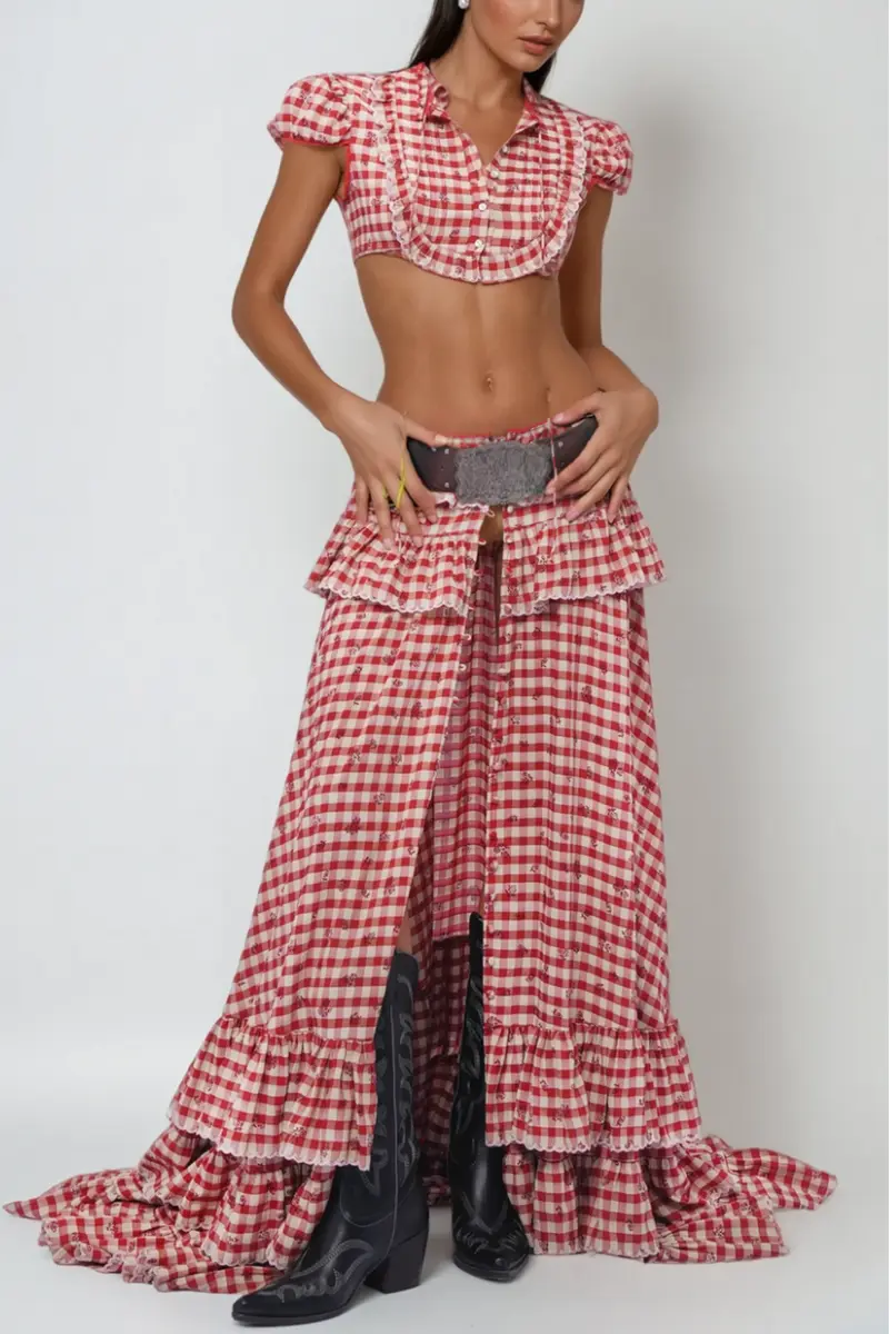 Cadogan Grid Crop Skirt Set