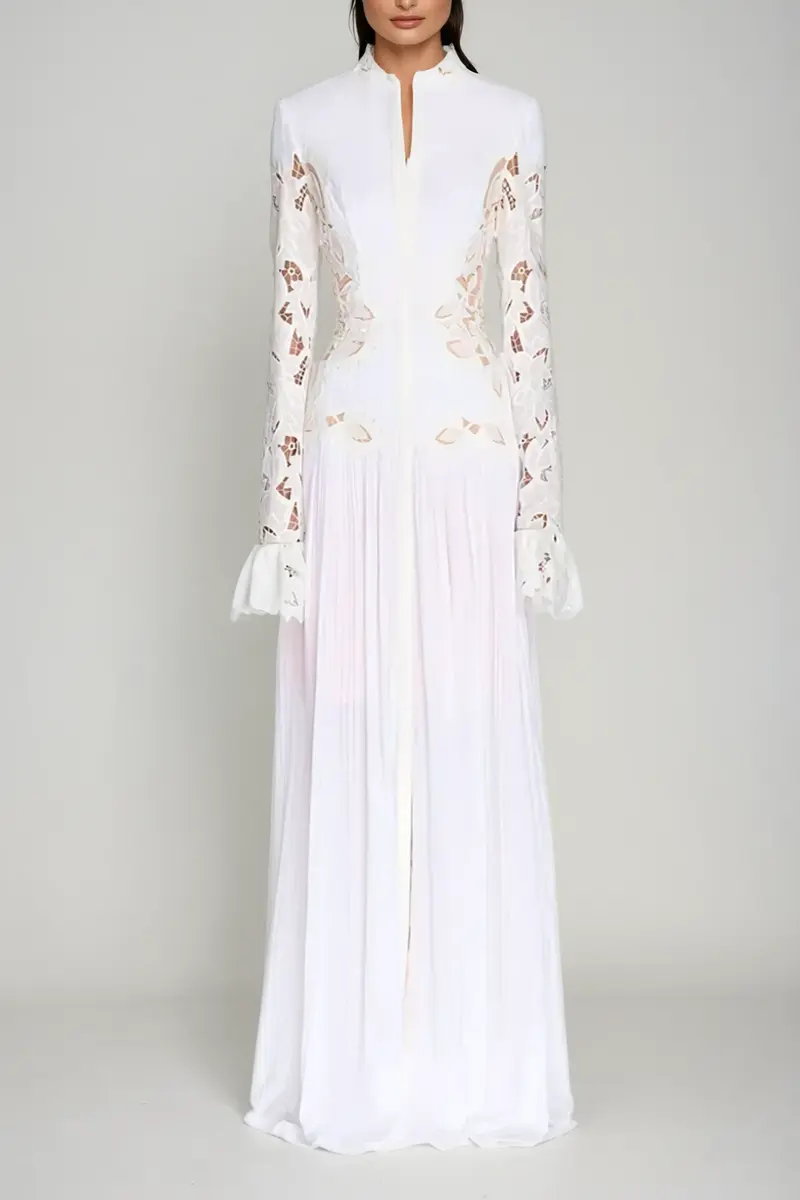 Caesarius Embroidered Ruch Lace Maxi Dress