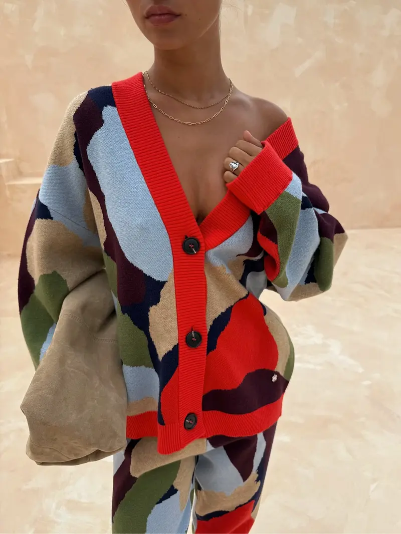 Calivelle™ | Abstract Geometric Pattern Knitted Jacket