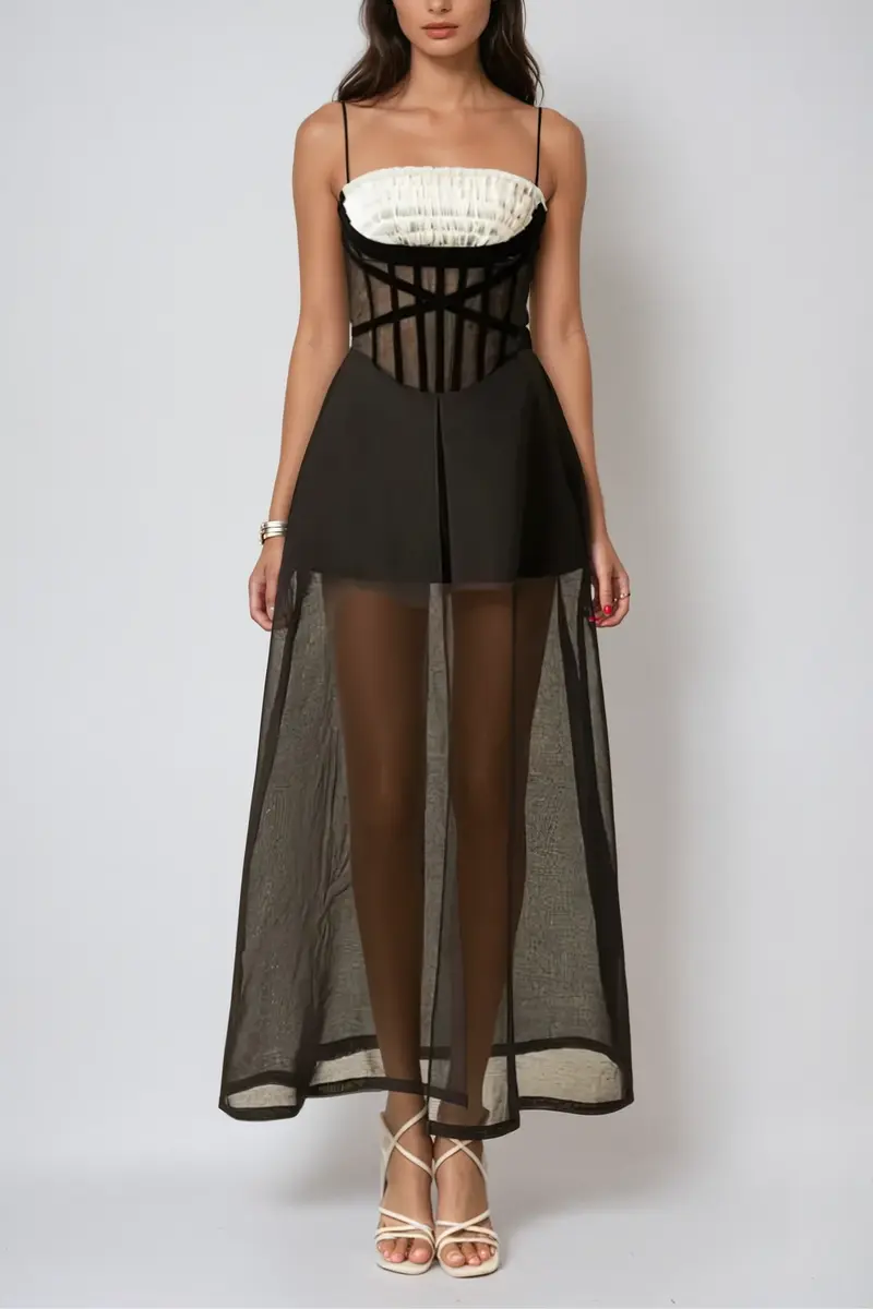 Candelaria Ruch Mesh Corset Maxi Dress