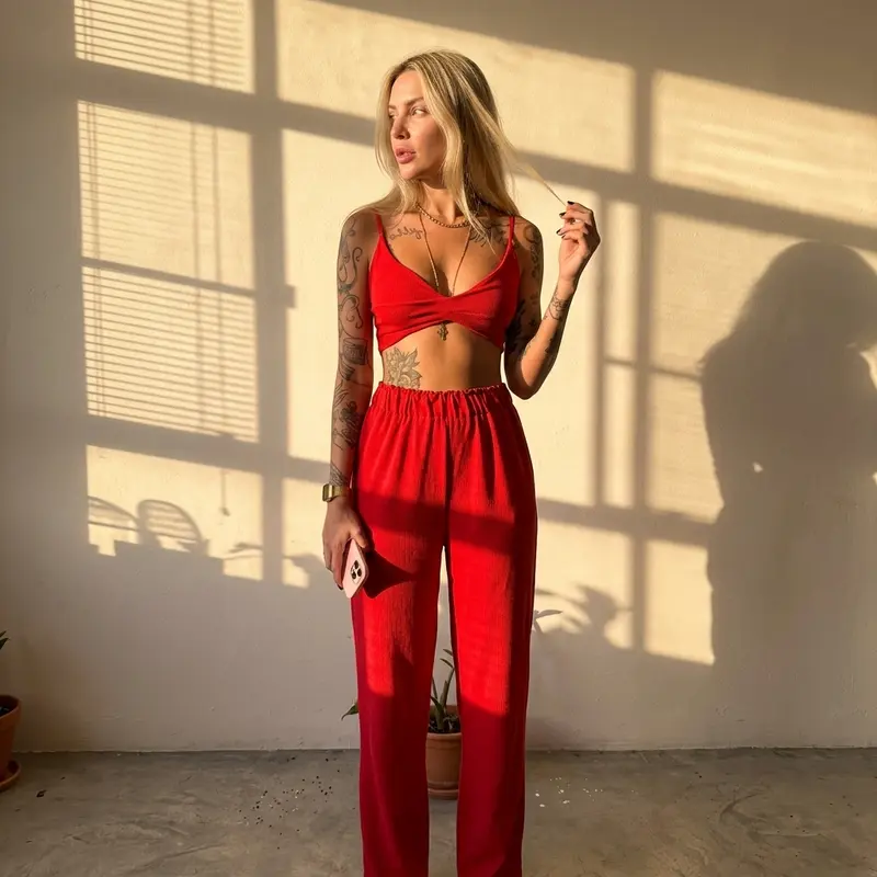 Cara | komplet damski 2-częściowy boho z crop topem w motyle