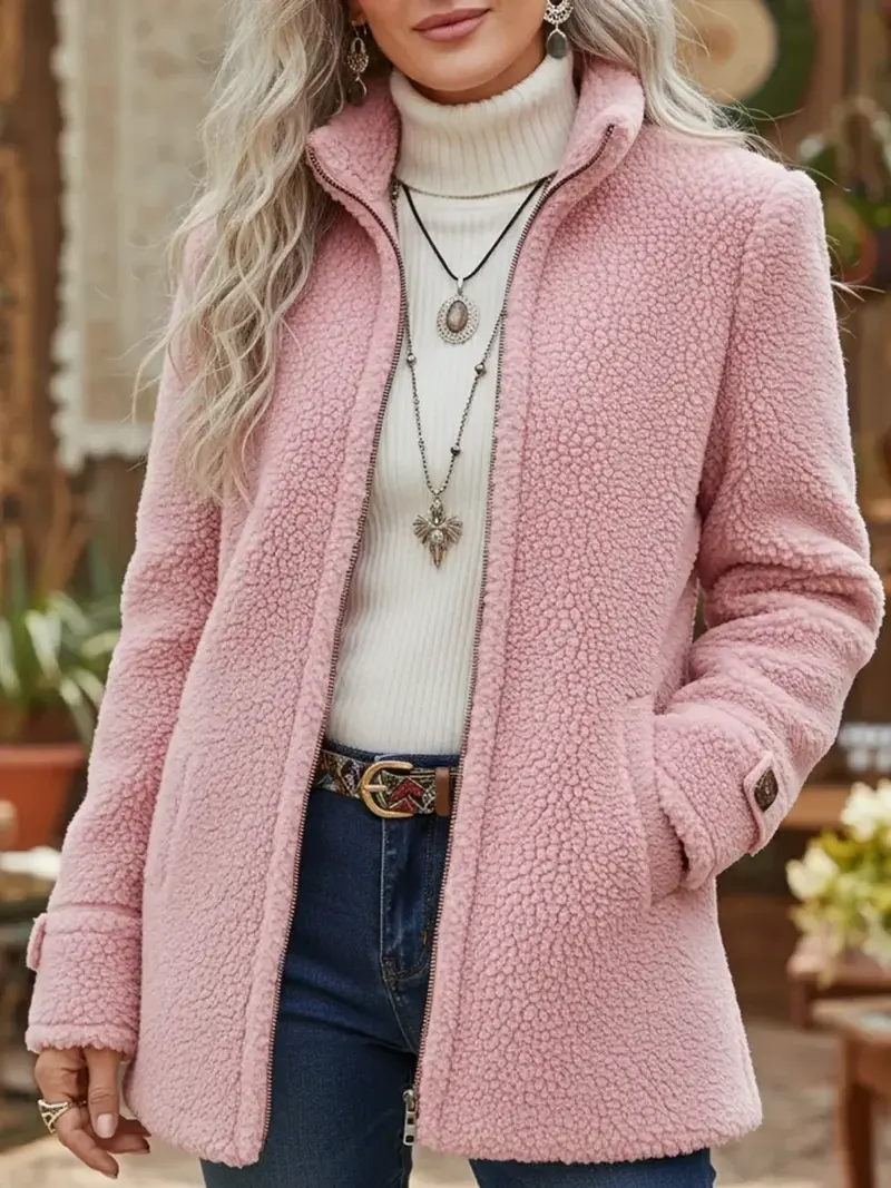 Carissa - Full-Zip Lambswool-Feel Stand Collar Jacket