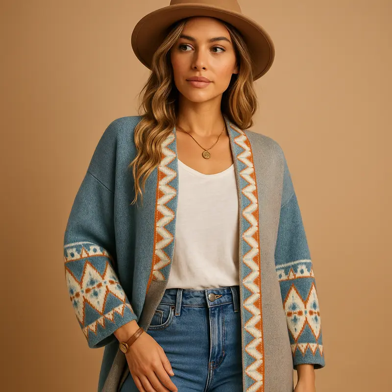 Carlena | Boho damski kardigan żakardowy | Roksana