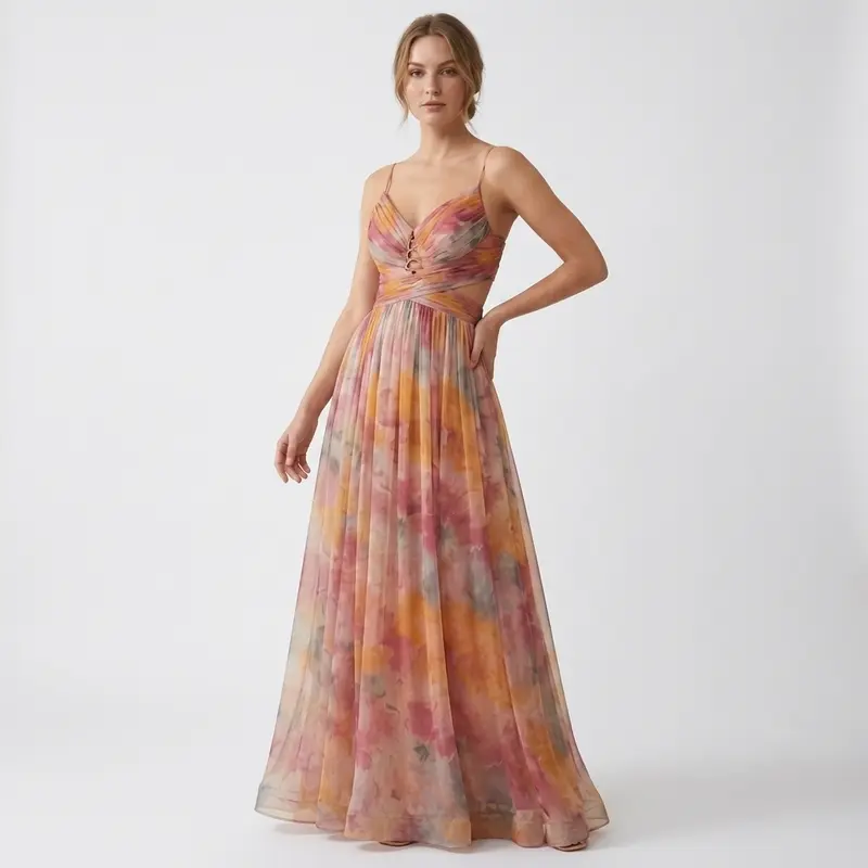 Carlena | Damska Sukienka Maxi w Kwiaty z Odkrytymi Plecami